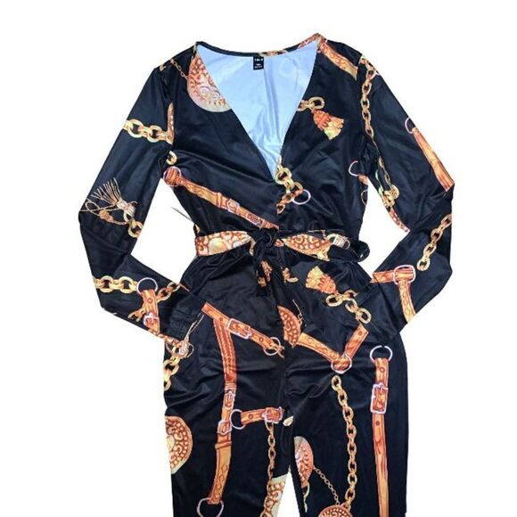 SHEIN Tall Chain Print Belted Skinny Jumpsuit - Picture 4 of 7